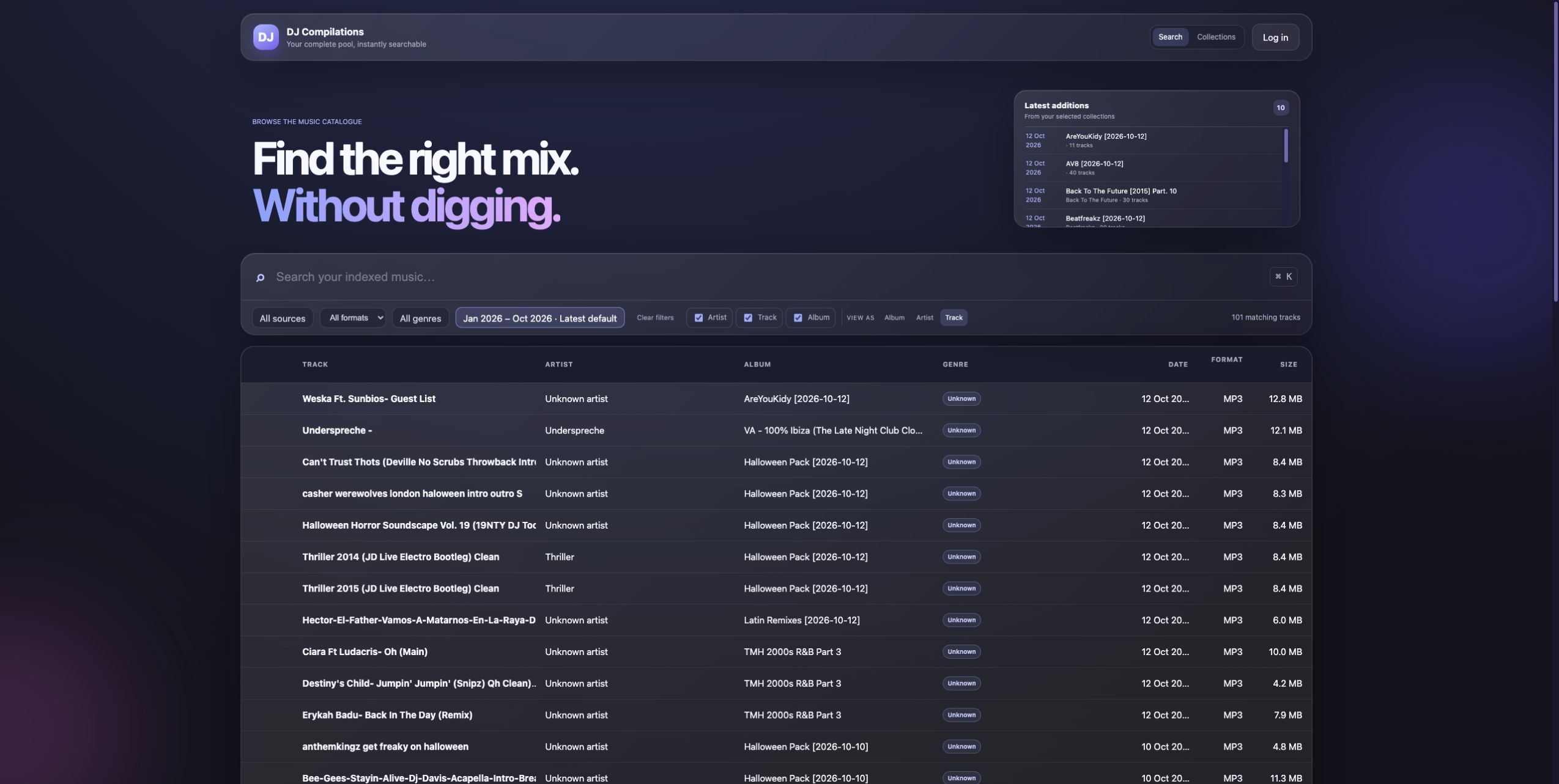 DJ Compilations search interface