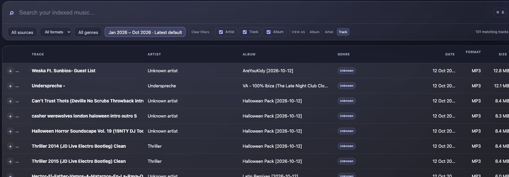 DJ Compilations search and results controls, captured without account history