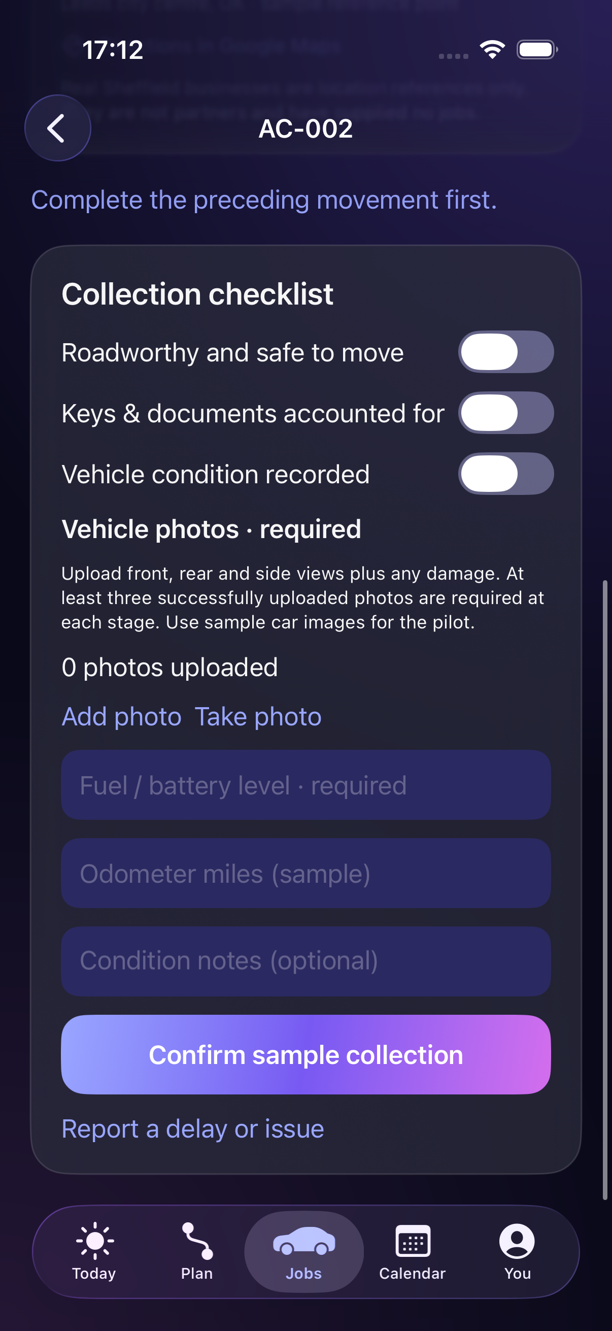 Collection checklist