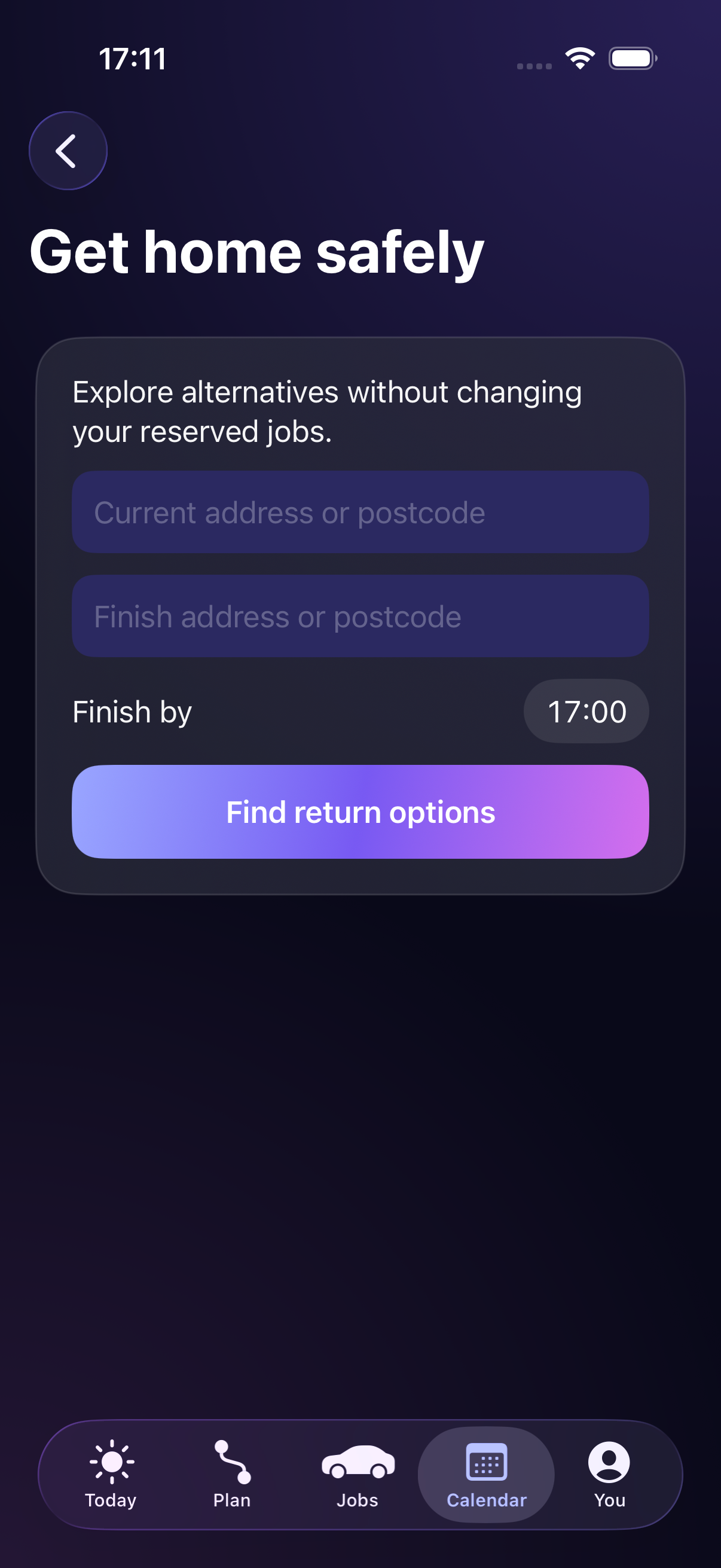 Drive Flow return options screen